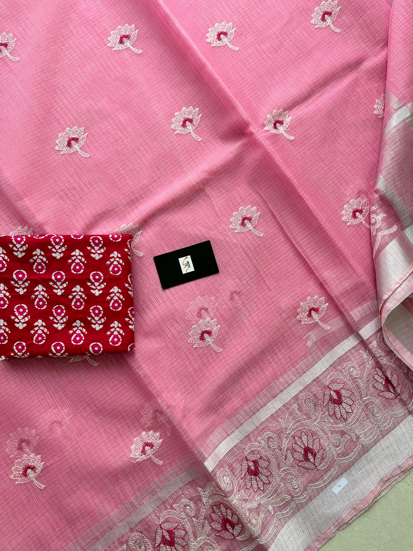 Embroidered Kota Cotton Doria Saree