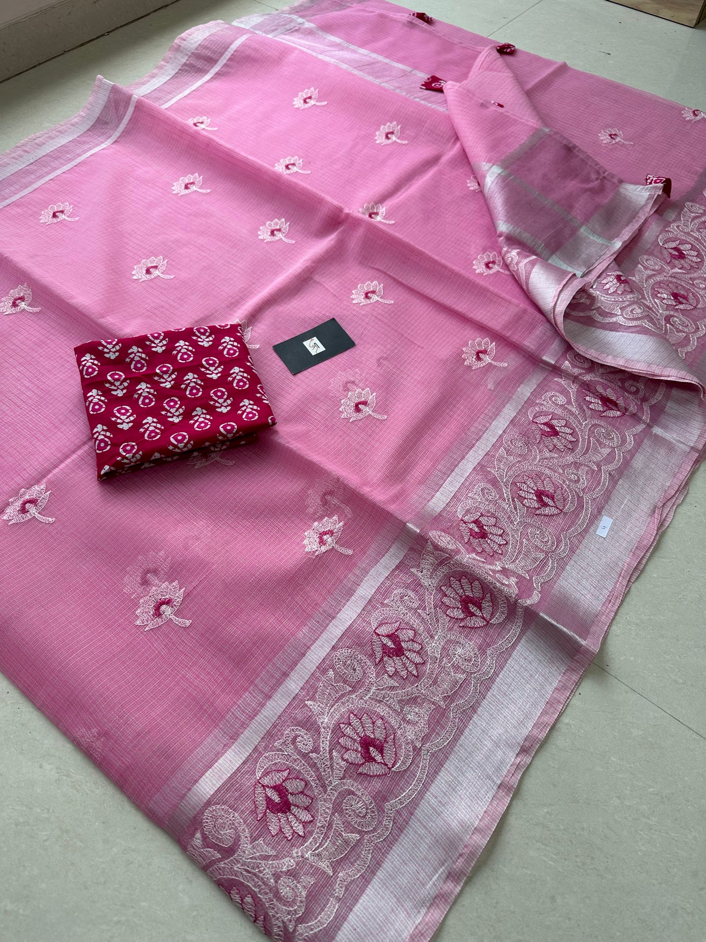 Embroidered Kota Cotton Doria Saree