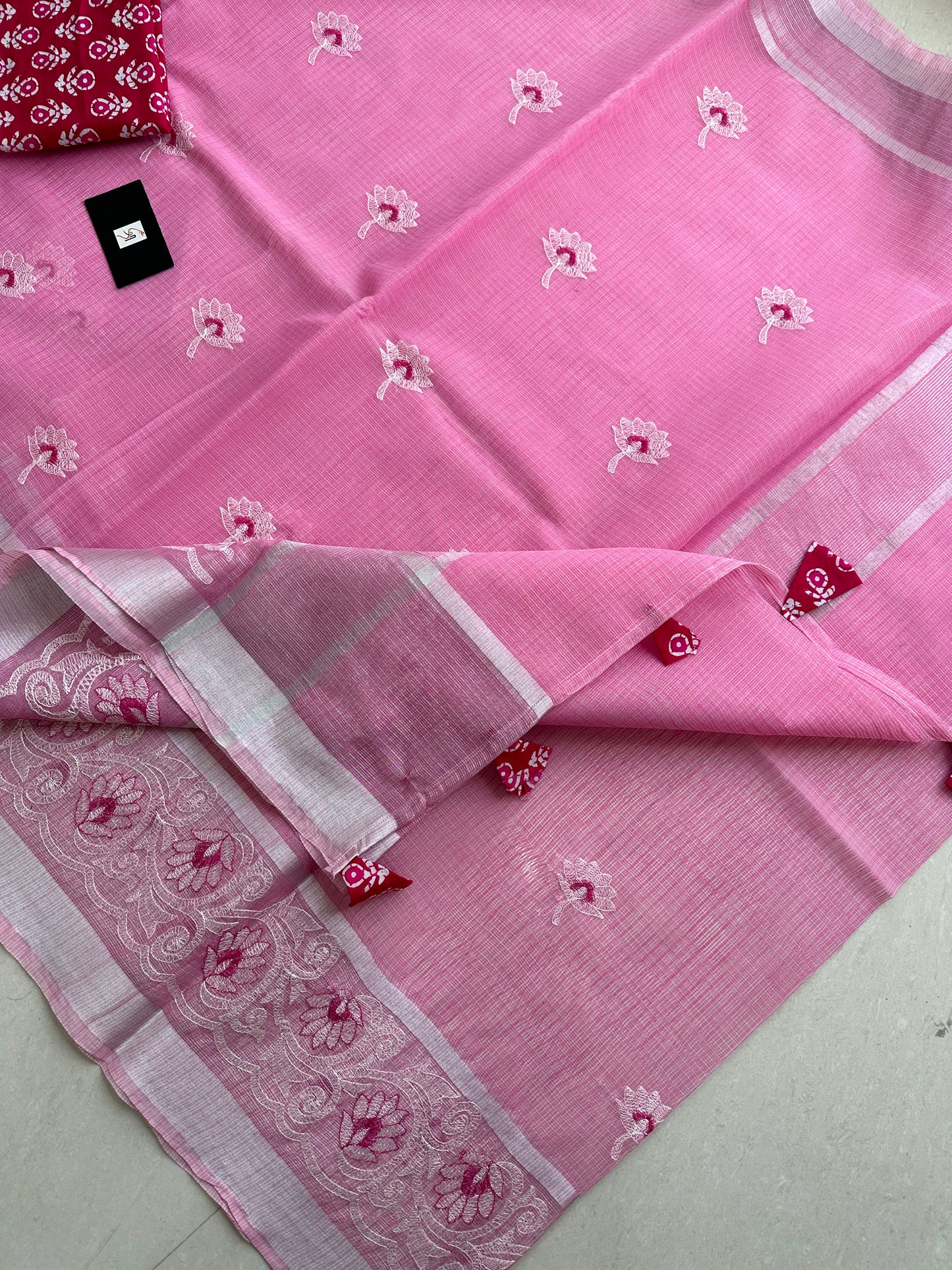 Embroidered Kota Cotton Doria Saree