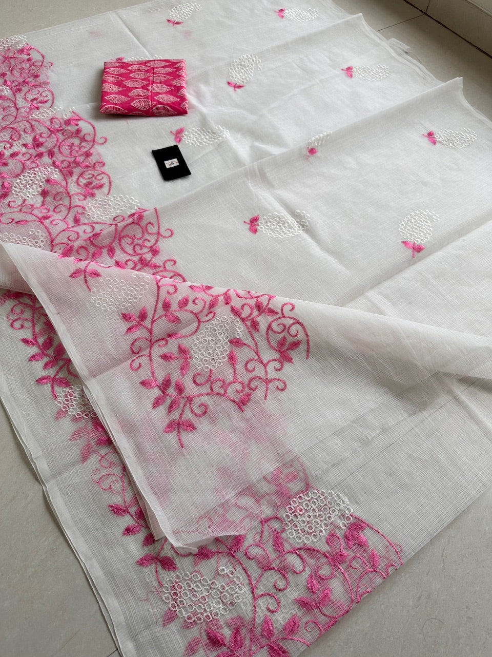 Embroidered Kota Cotton Doria Saree