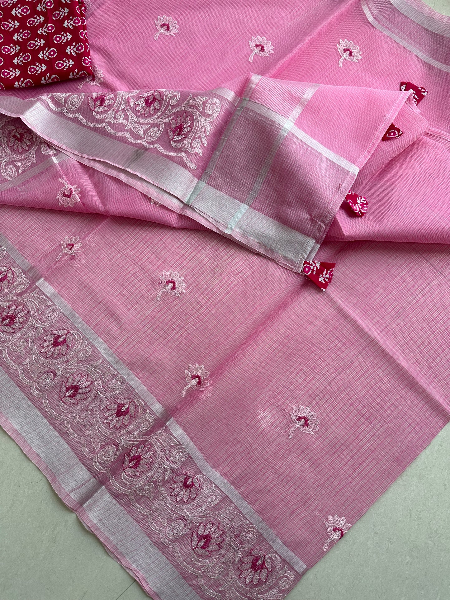 Embroidered Kota Cotton Doria Saree