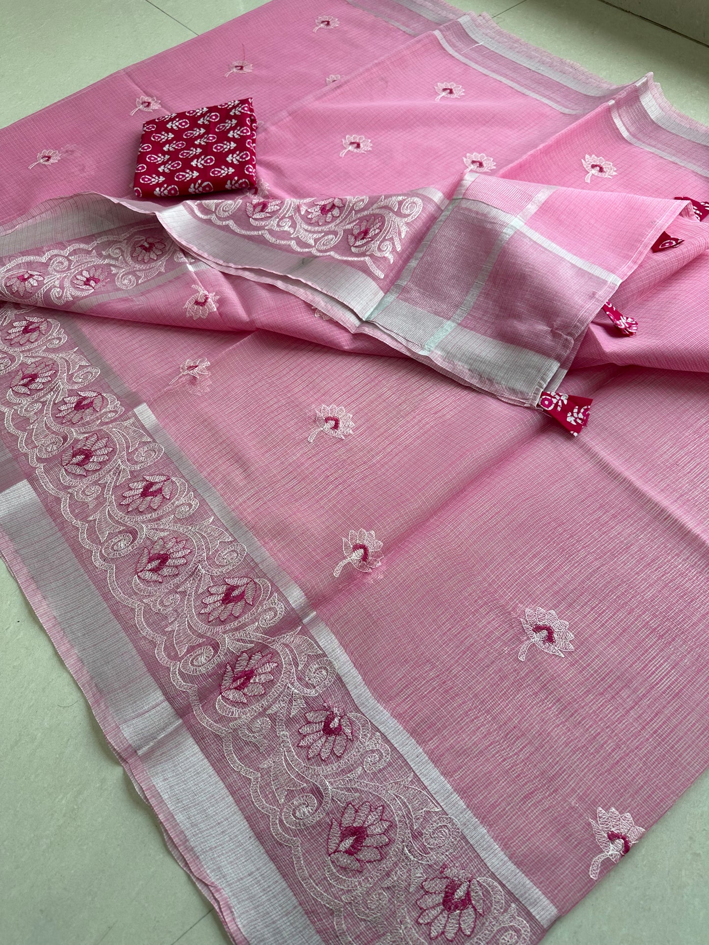 Embroidered Kota Cotton Doria Saree