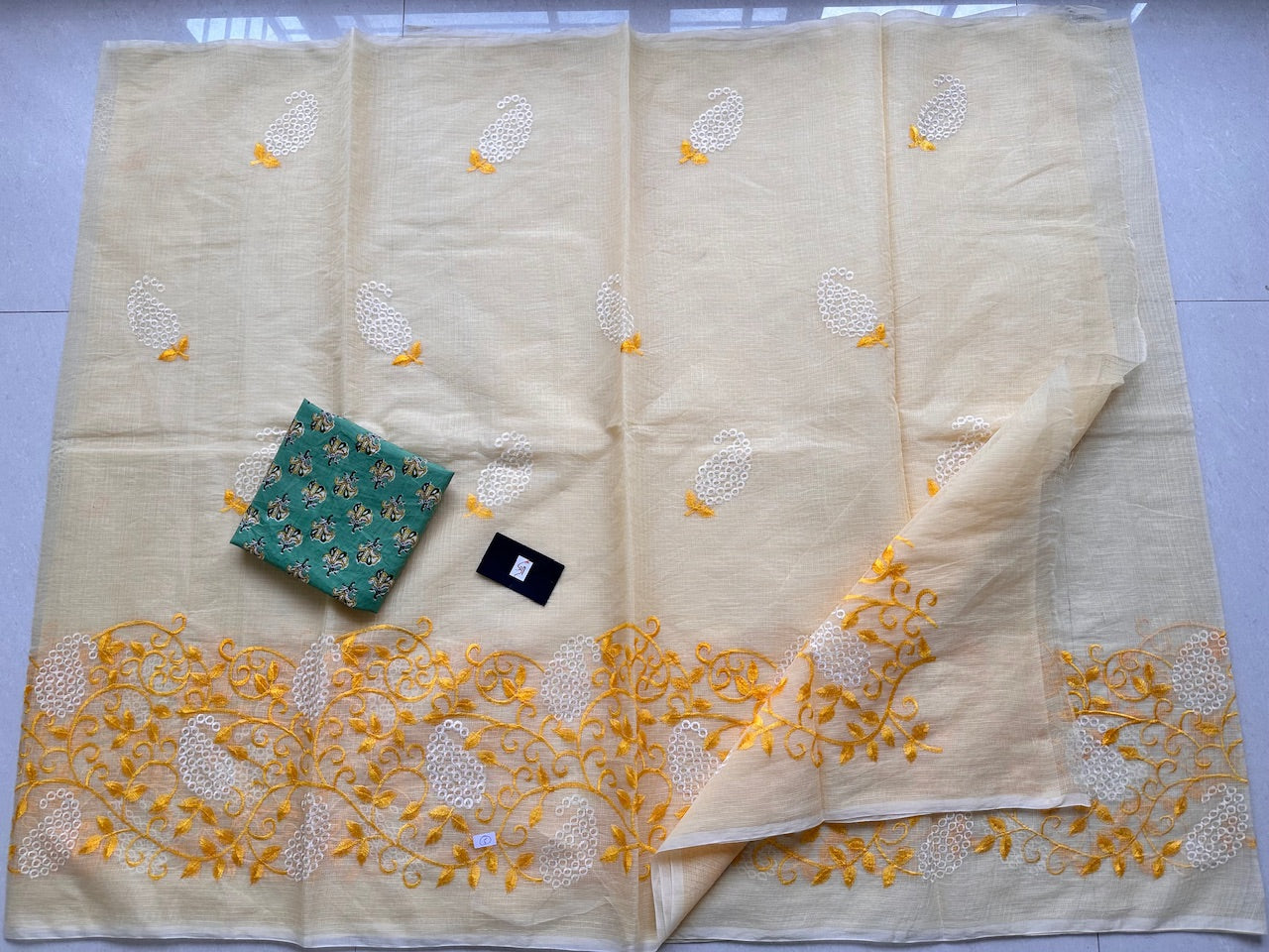 Embroidered Kota Cotton Doria Saree