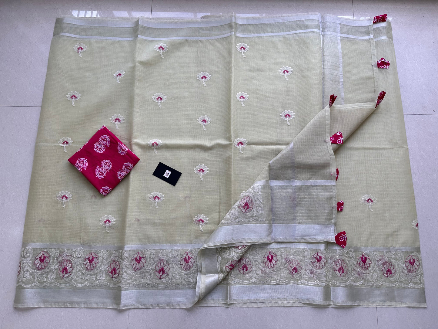 Embroidered Kota Cotton Doria Saree