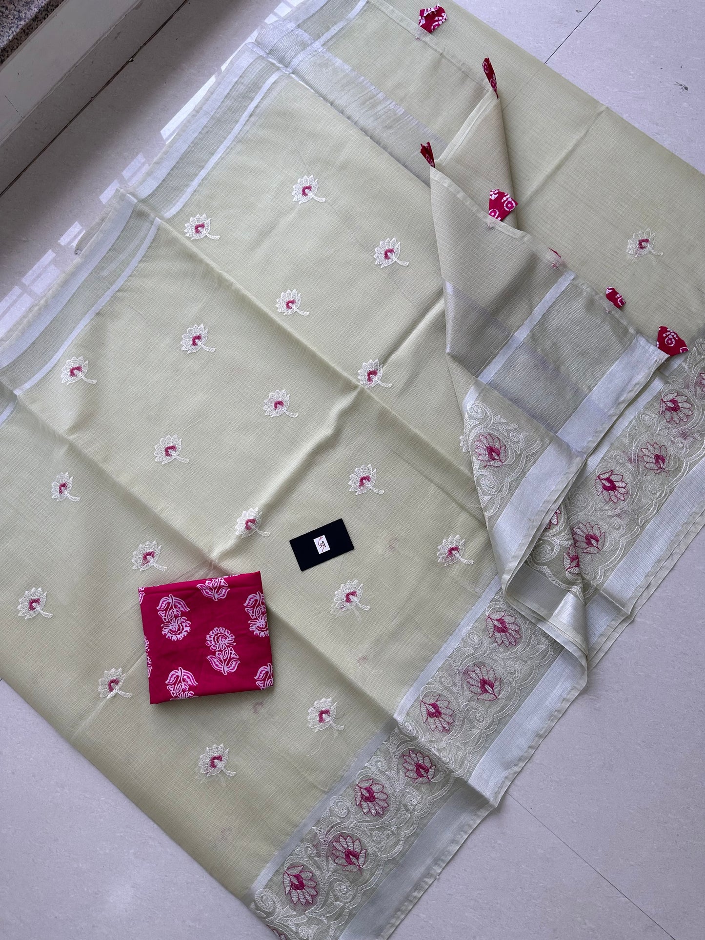 Embroidered Kota Cotton Doria Saree