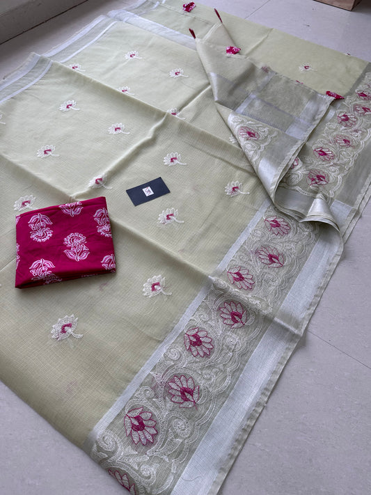 Embroidered Kota Cotton Doria Saree