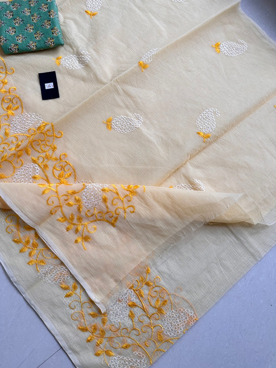 Embroidered Kota Cotton Doria Saree