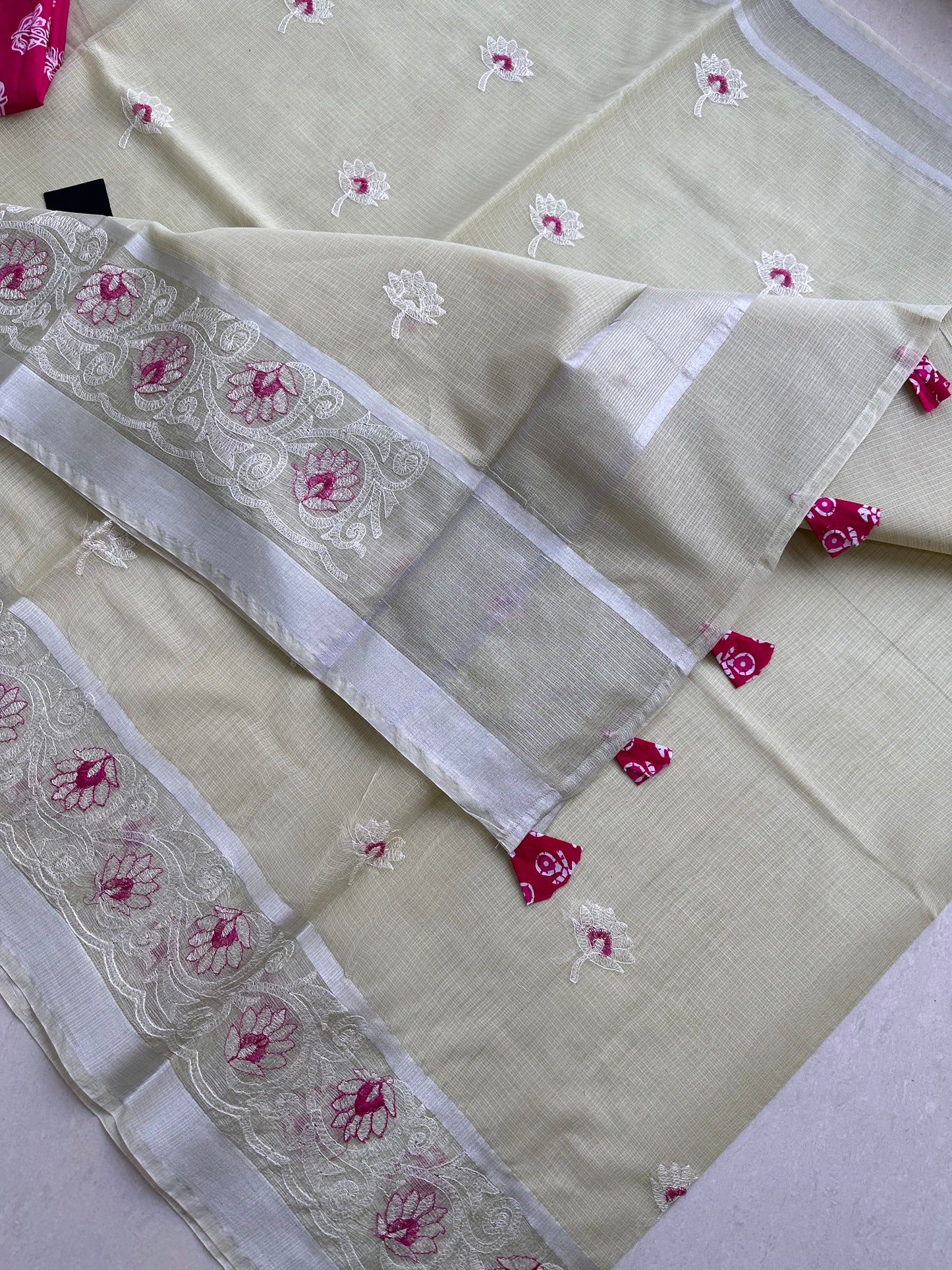 Embroidered Kota Cotton Doria Saree