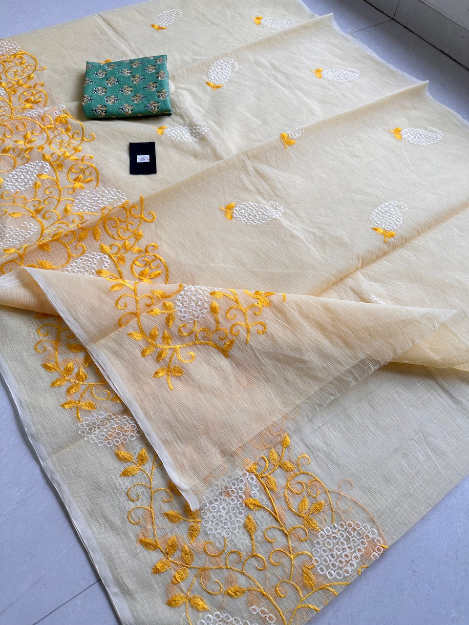 Embroidered Kota Cotton Doria Saree