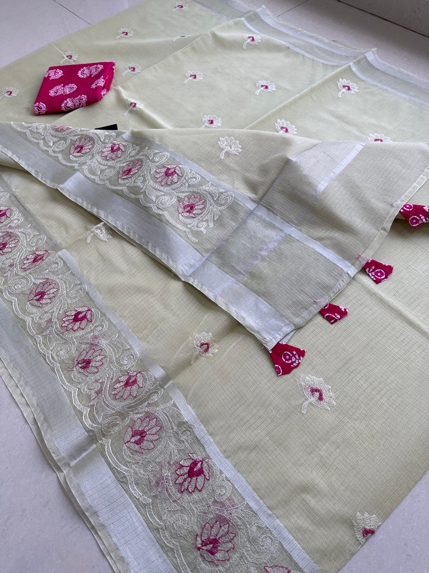 Embroidered Kota Cotton Doria Saree