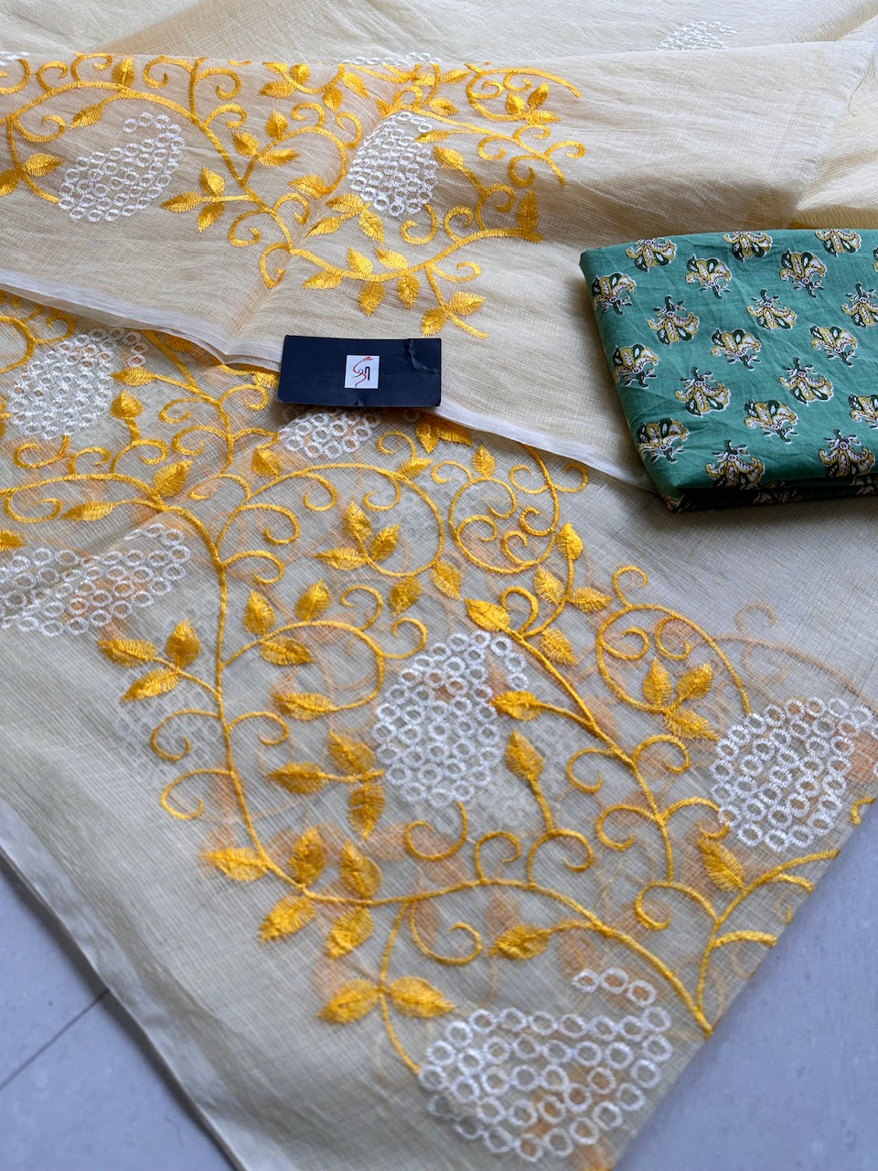 Embroidered Kota Cotton Doria Saree