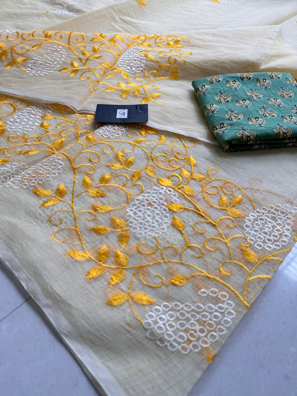 Embroidered Kota Cotton Doria Saree