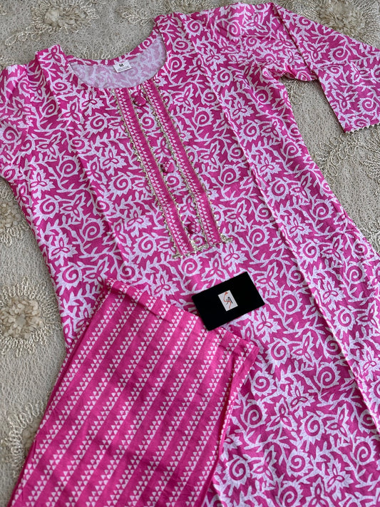 Pure HandBlock Printed Cotton Kurti N Pant Set