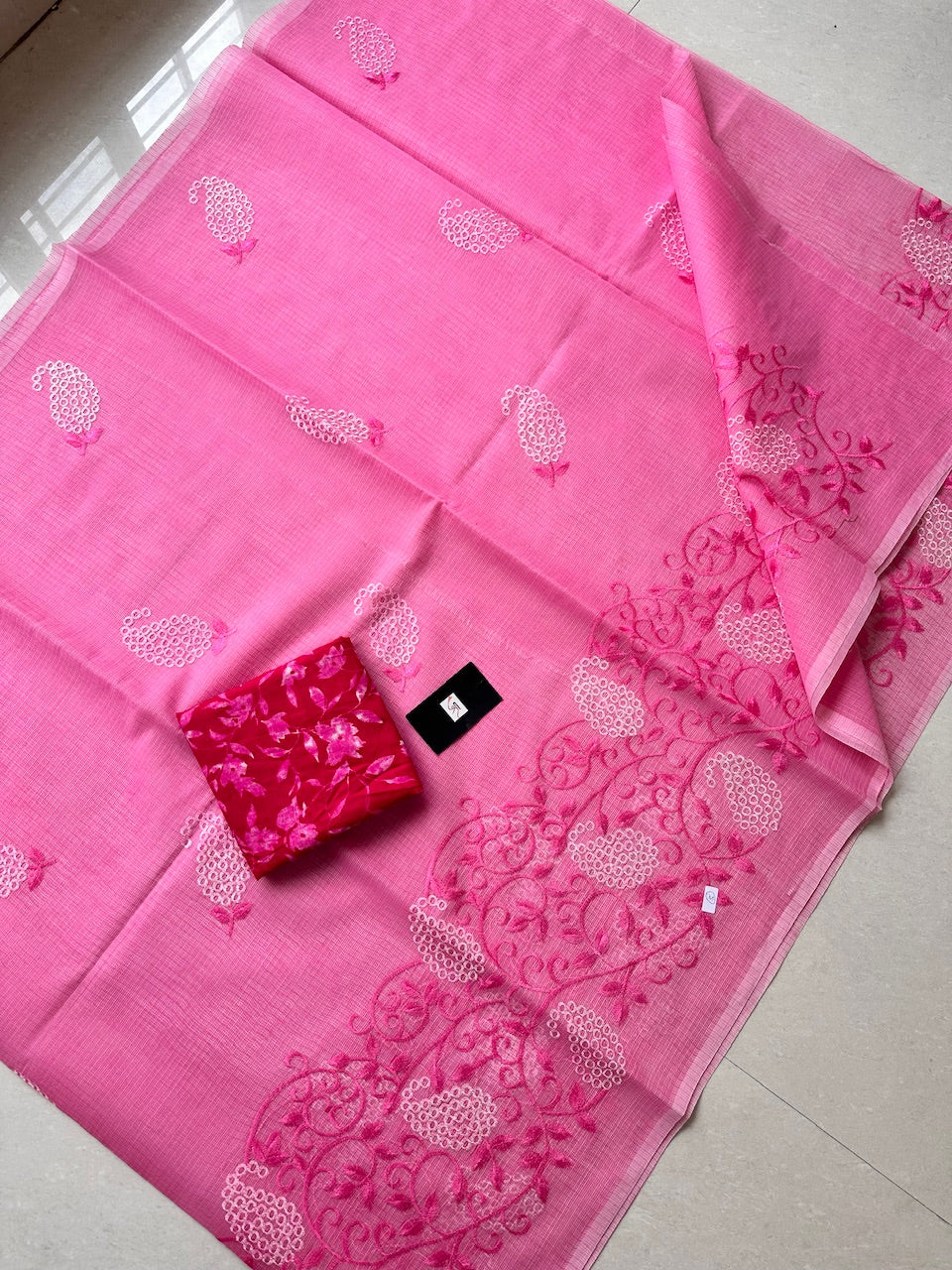 Embroidered Kota Cotton Doria Saree