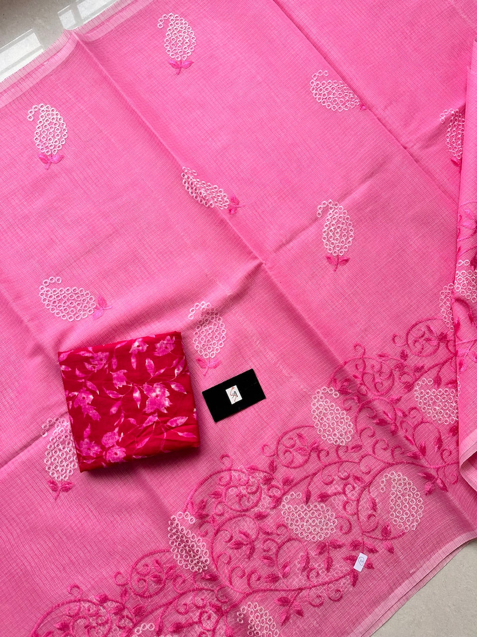 Embroidered Kota Cotton Doria Saree