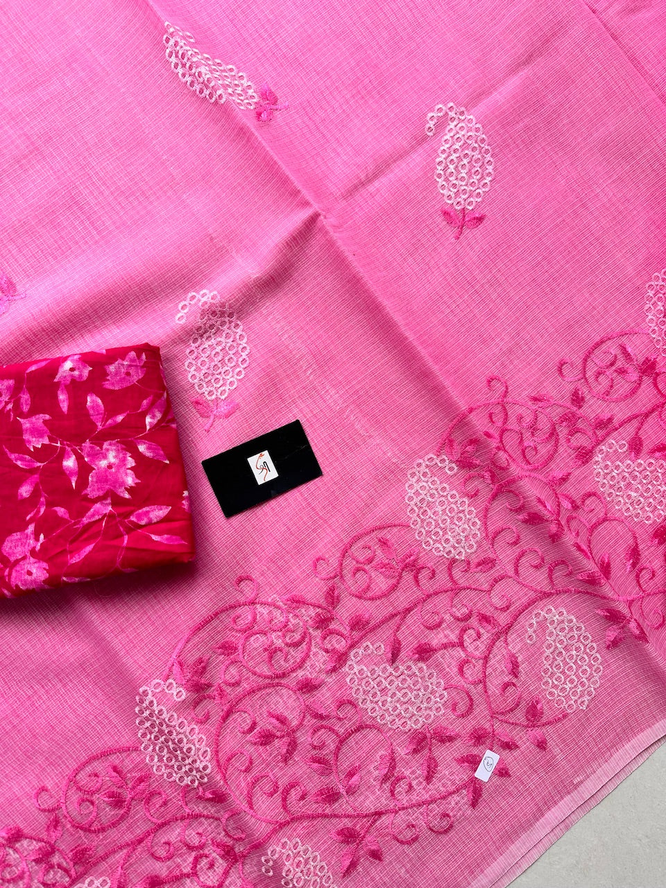 Embroidered Kota Cotton Doria Saree