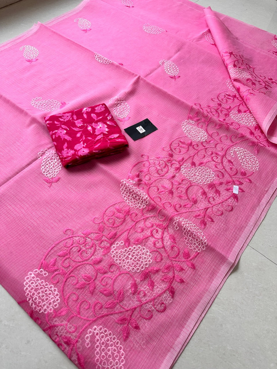 Embroidered Kota Cotton Doria Saree