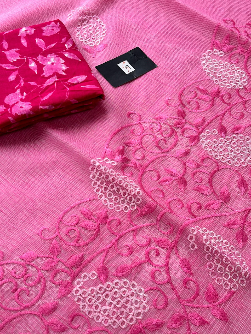 Embroidered Kota Cotton Doria Saree