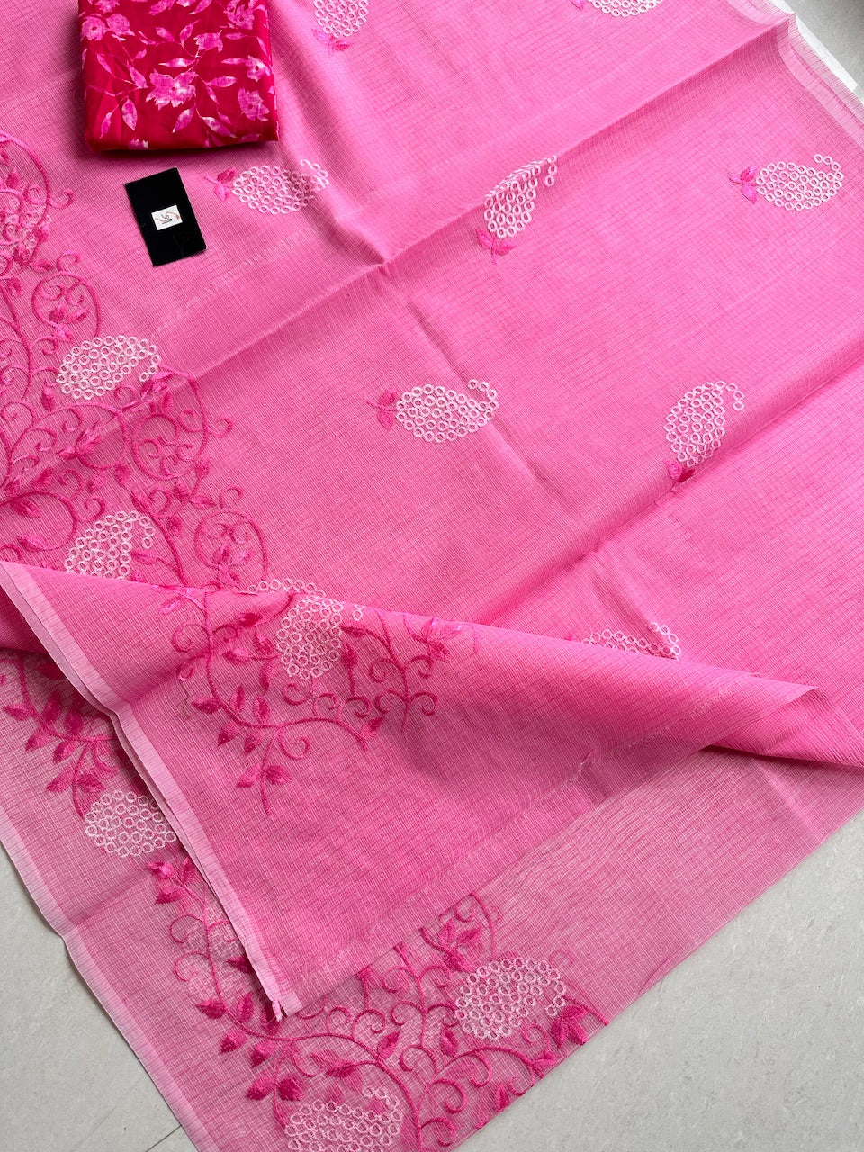 Embroidered Kota Cotton Doria Saree