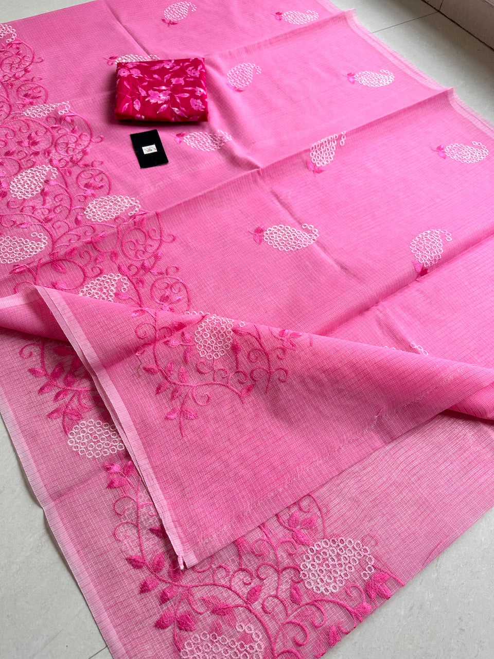 Embroidered Kota Cotton Doria Saree