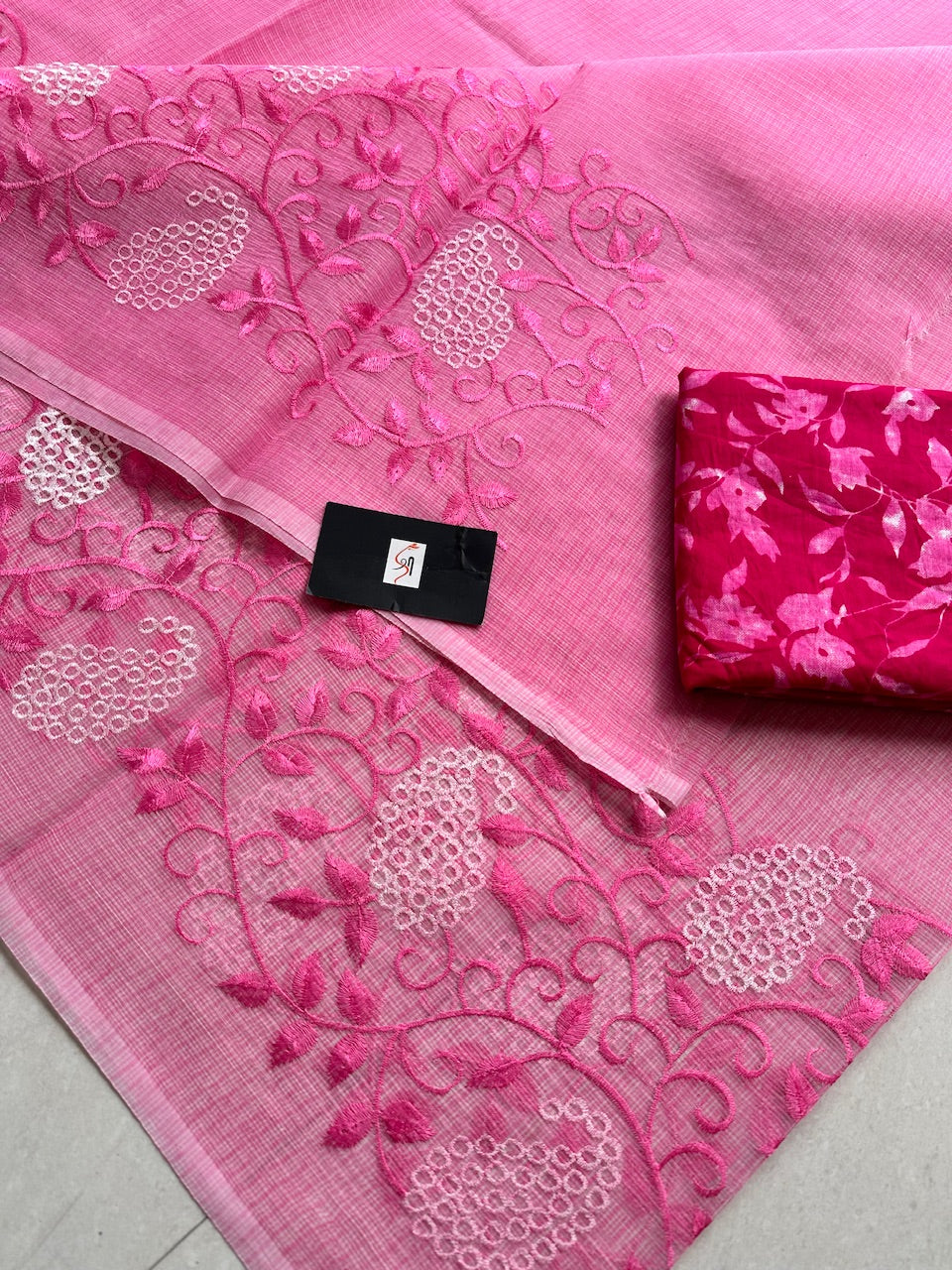 Embroidered Kota Cotton Doria Saree