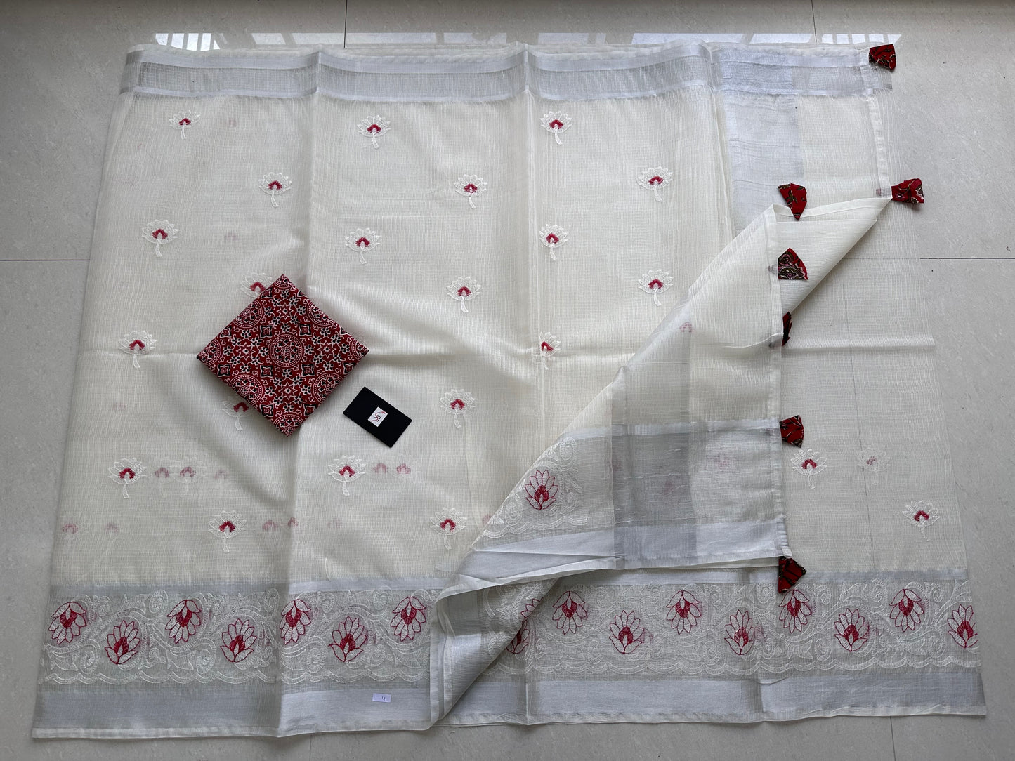 Embroidered Kota Cotton Doria Saree