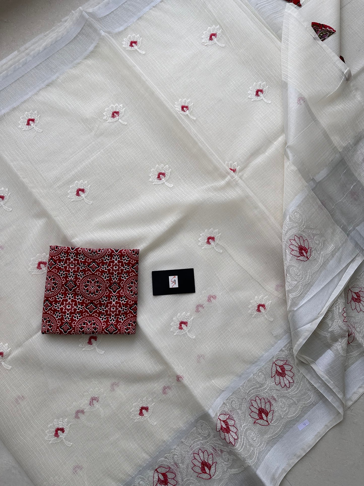 Embroidered Kota Cotton Doria Saree