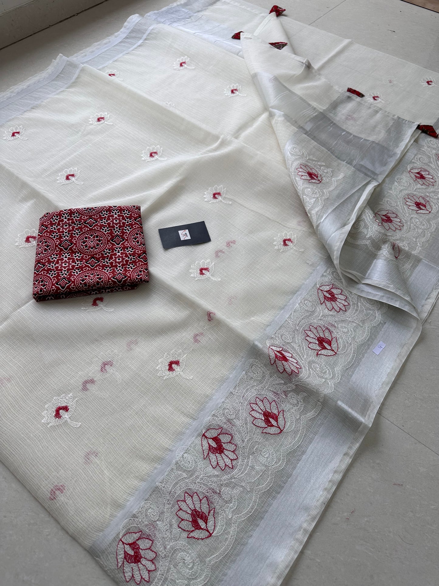 Embroidered Kota Cotton Doria Saree