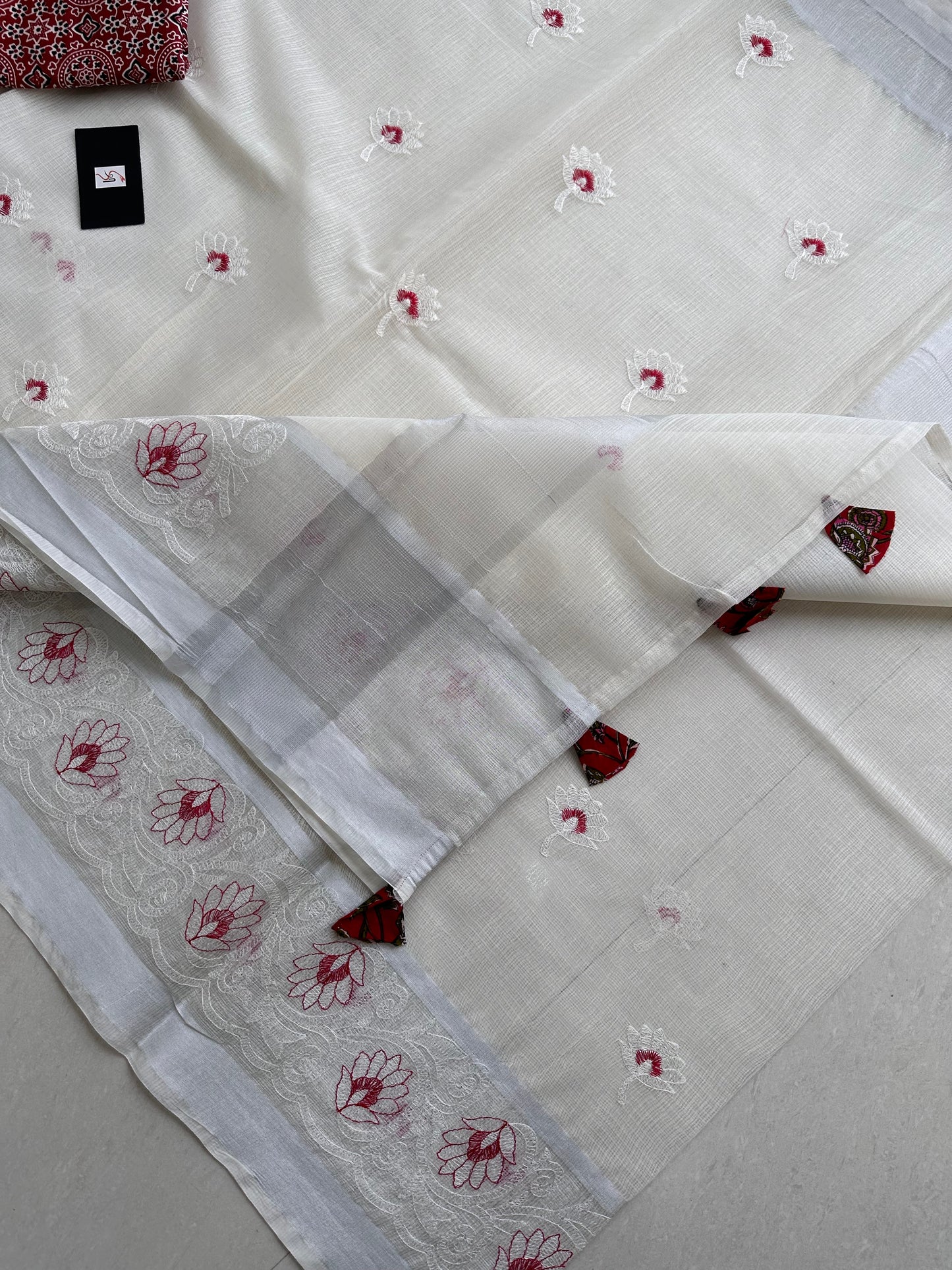 Embroidered Kota Cotton Doria Saree