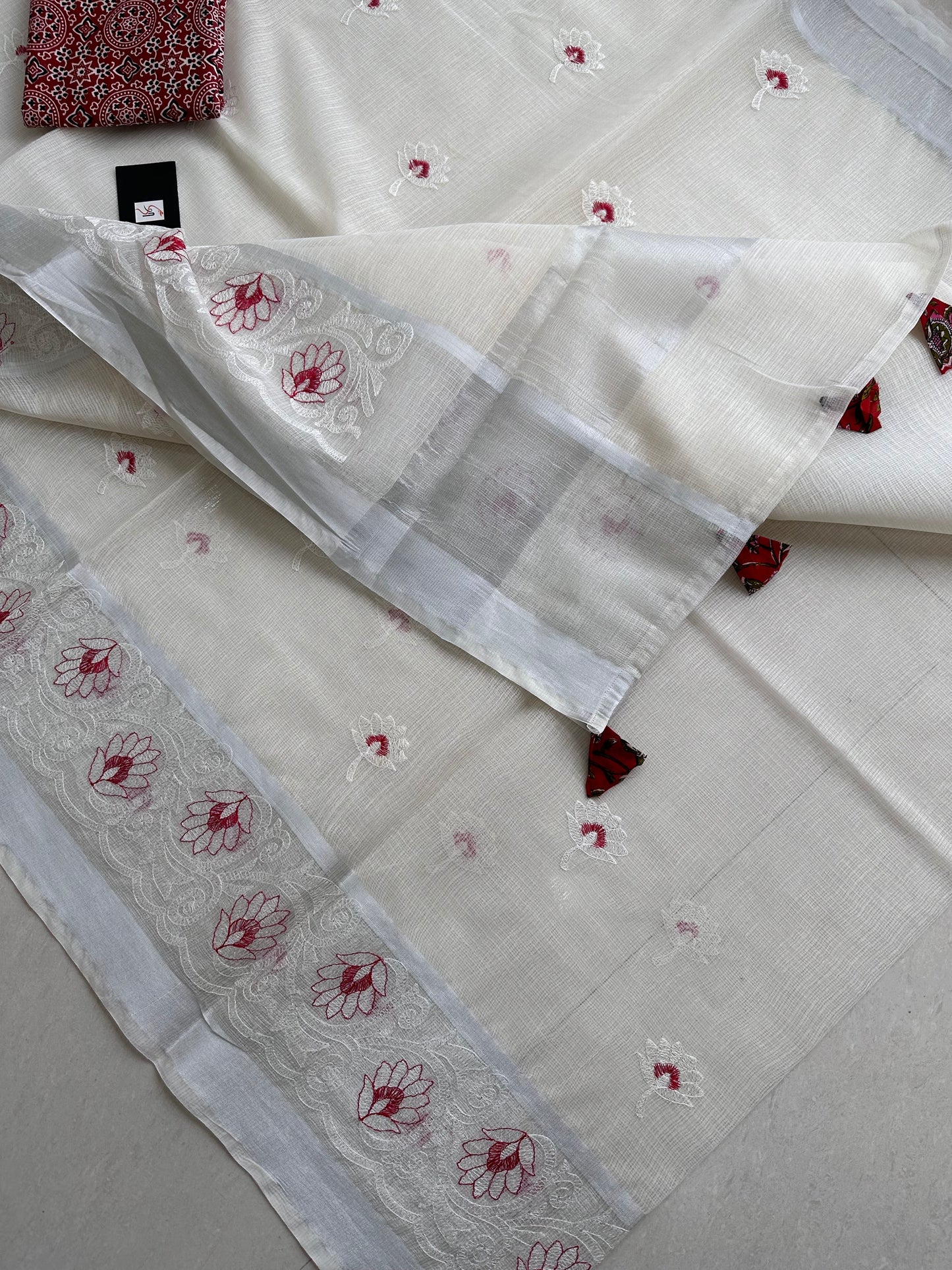 Embroidered Kota Cotton Doria Saree