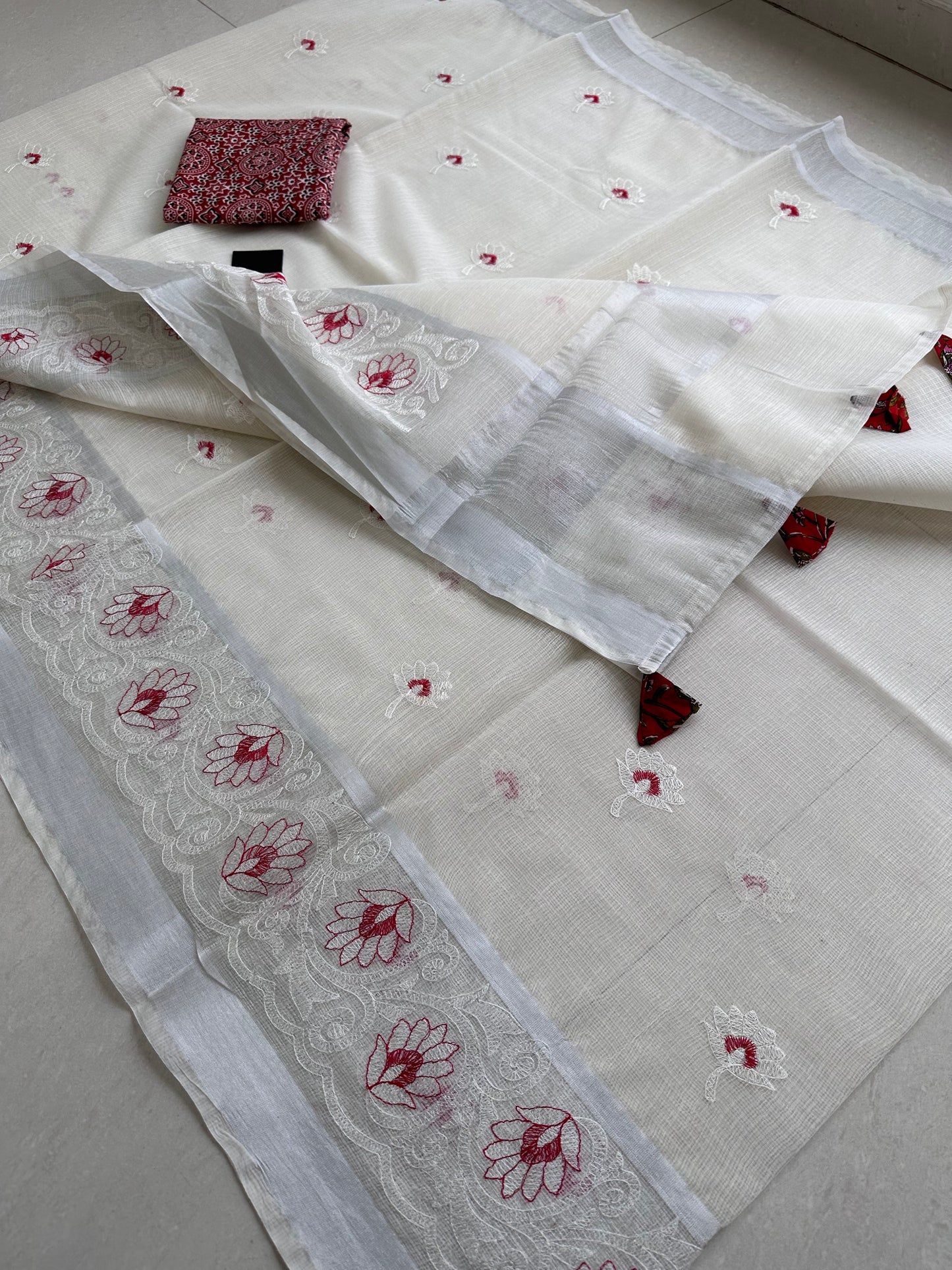 Embroidered Kota Cotton Doria Saree