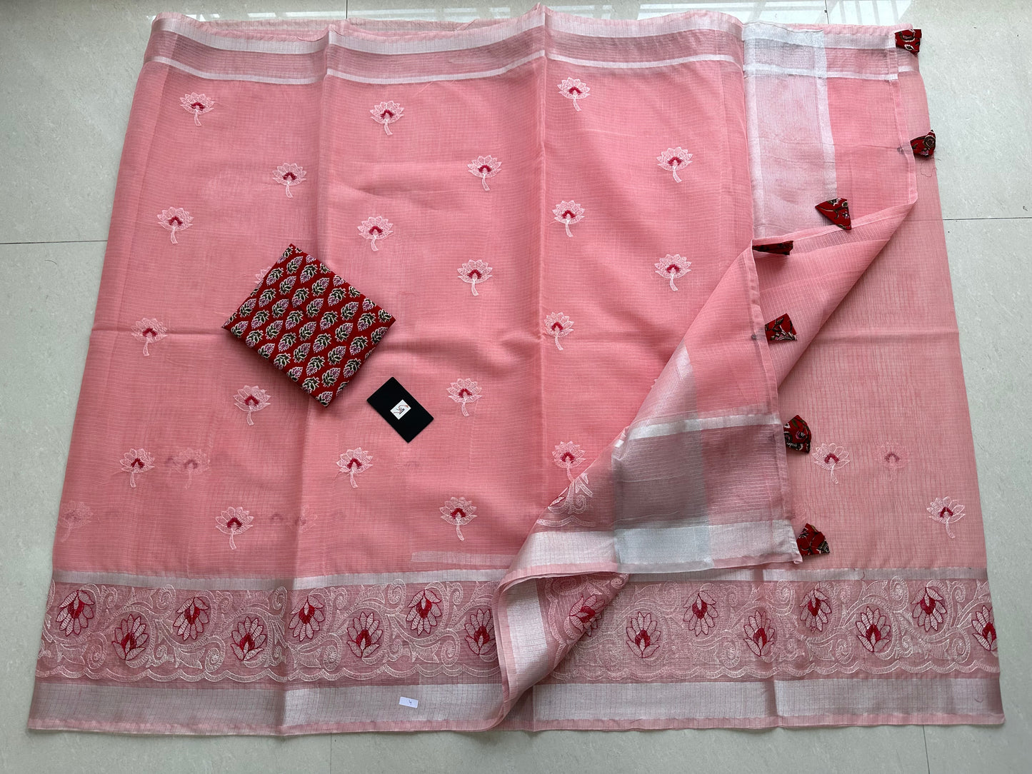 Embroidered Kota Cotton Doria Saree