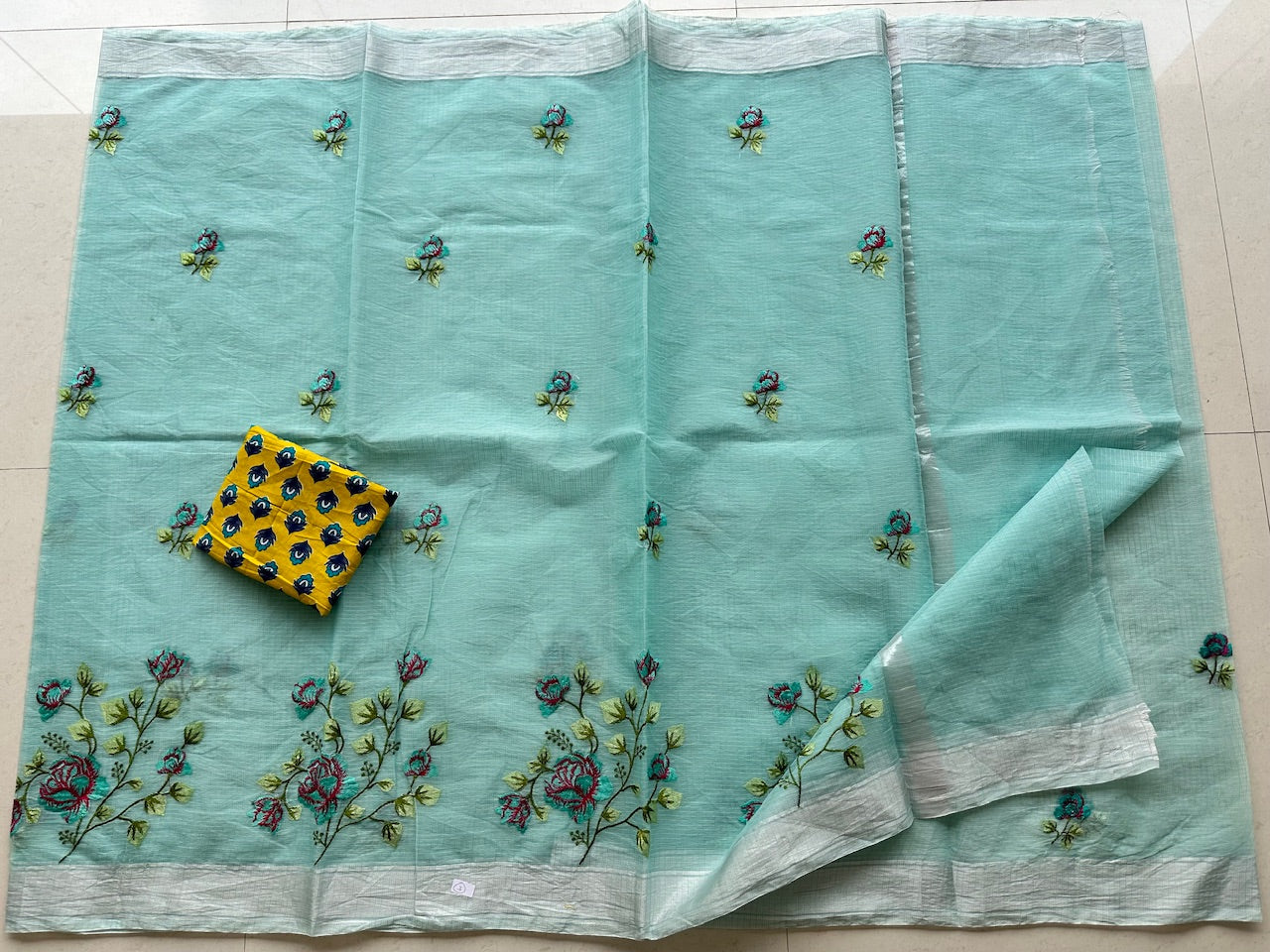 Embroidered Kota Cotton Doria Saree