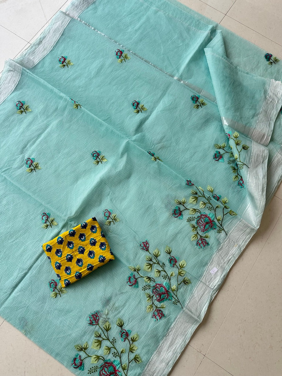 Embroidered Kota Cotton Doria Saree