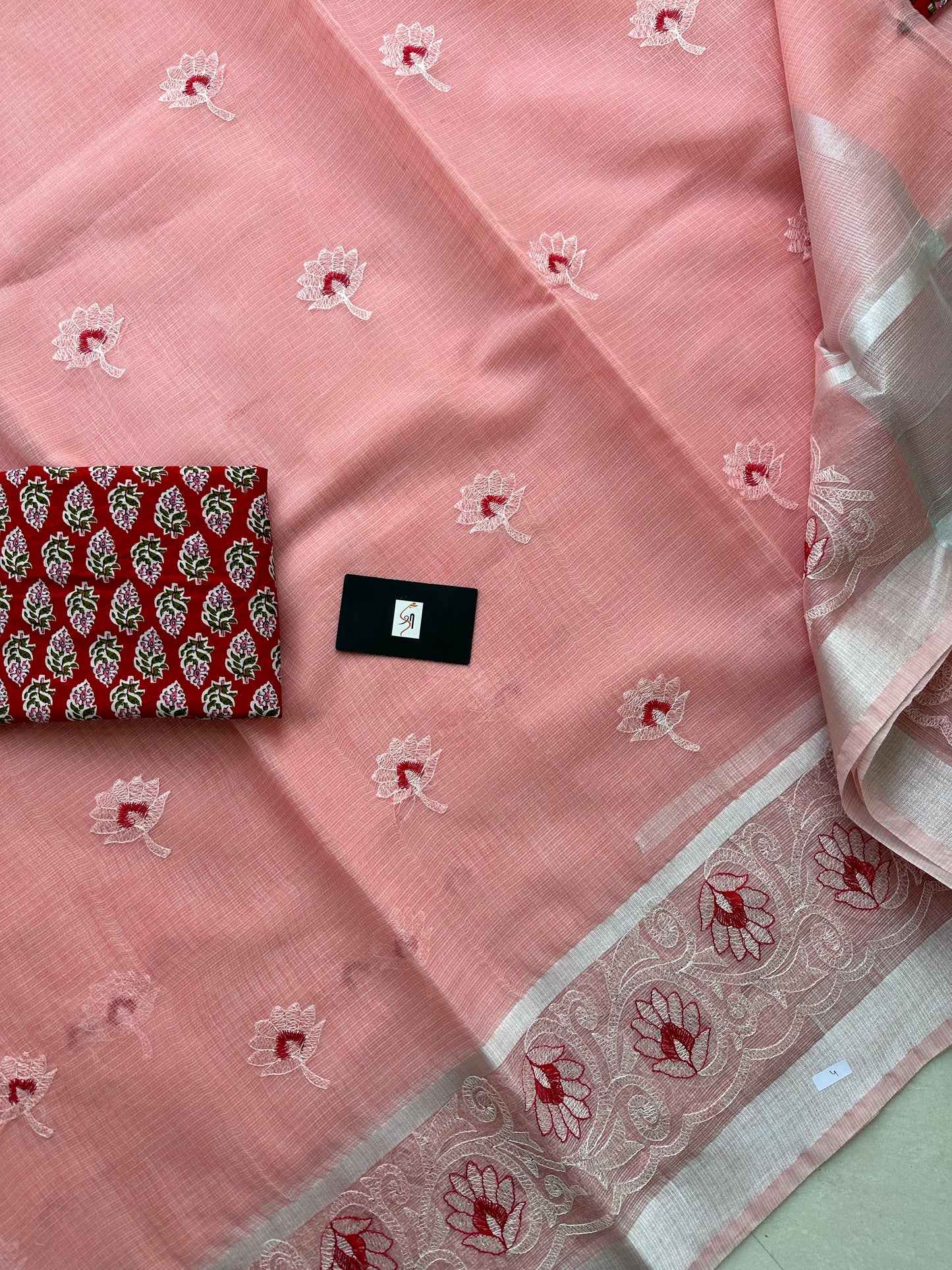 Embroidered Kota Cotton Doria Saree