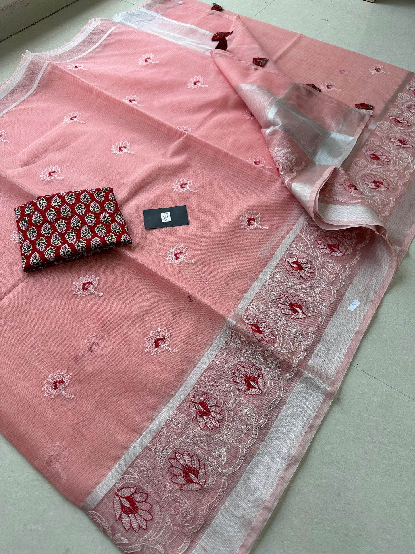 Embroidered Kota Cotton Doria Saree