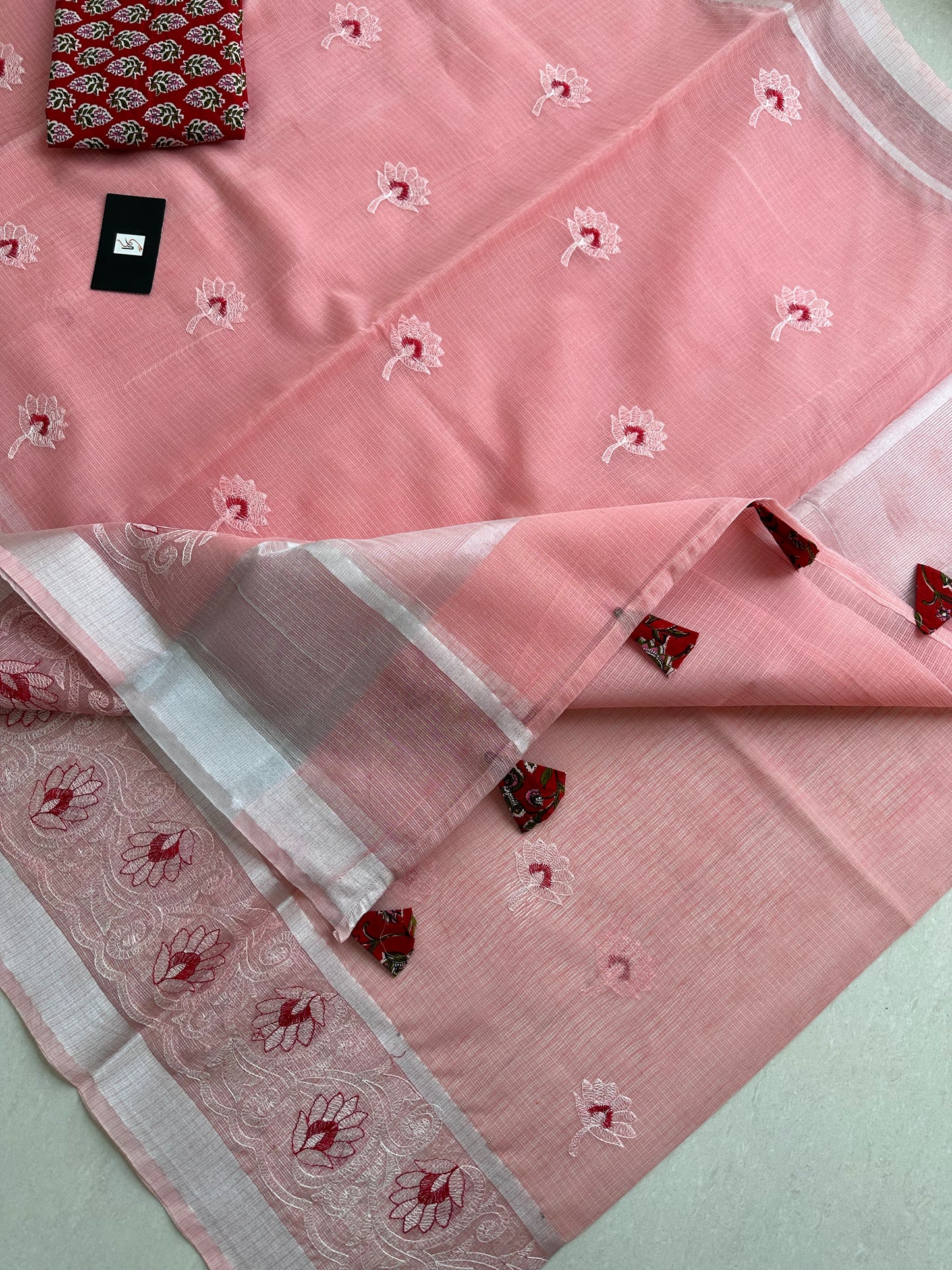 Embroidered Kota Cotton Doria Saree