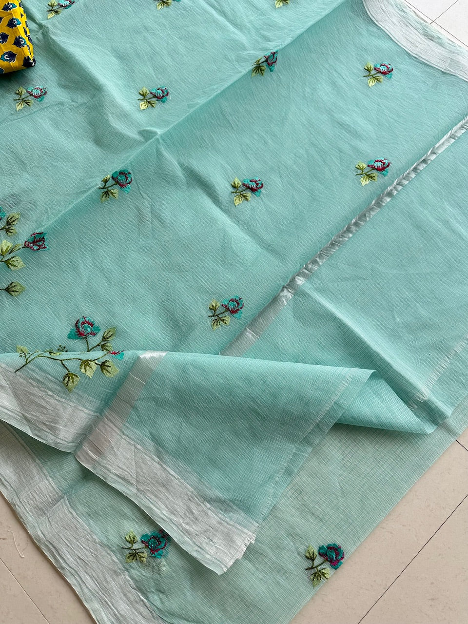 Embroidered Kota Cotton Doria Saree