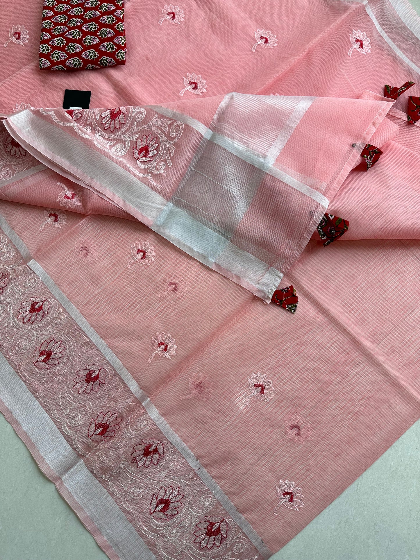 Embroidered Kota Cotton Doria Saree