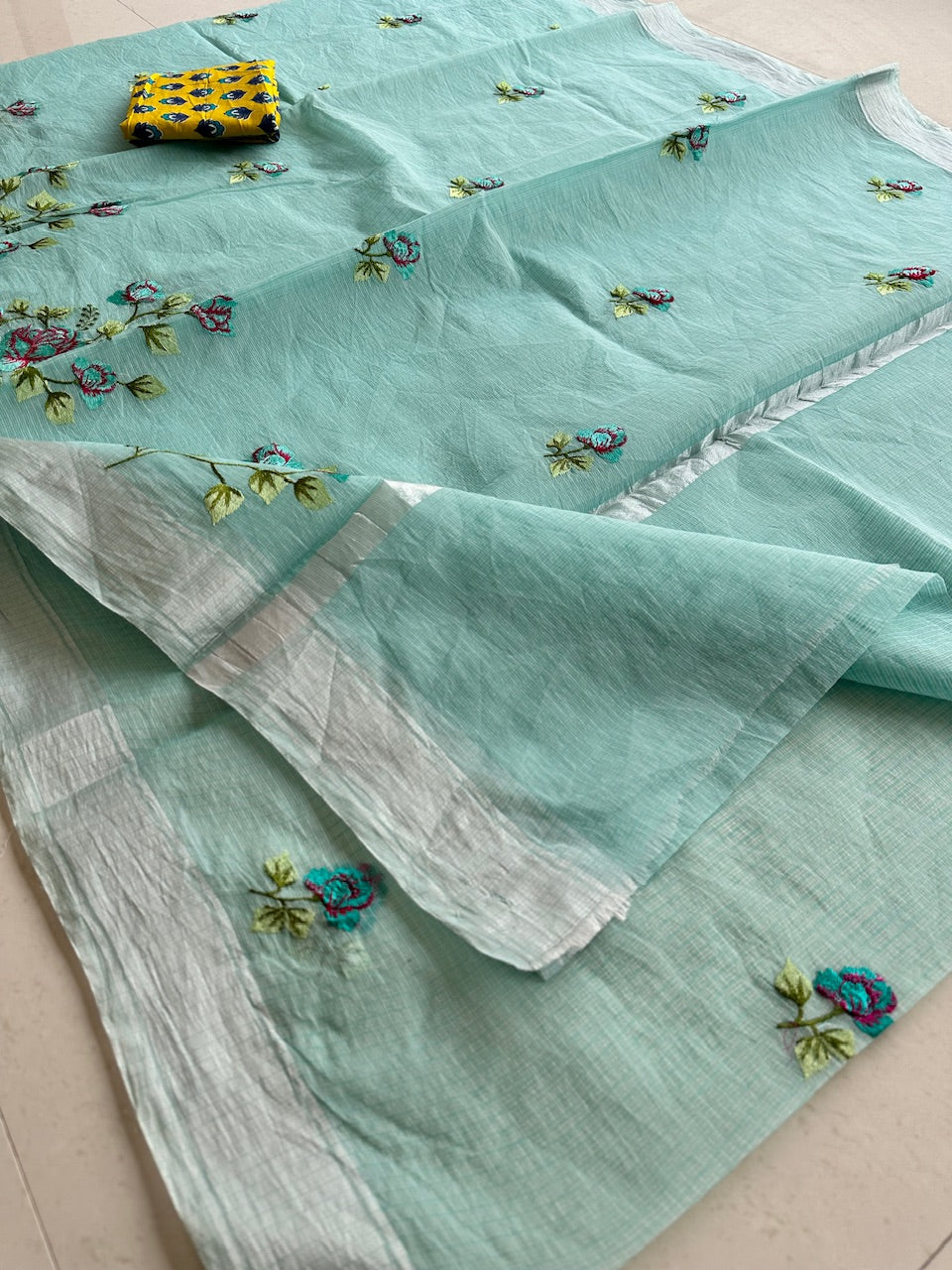 Embroidered Kota Cotton Doria Saree