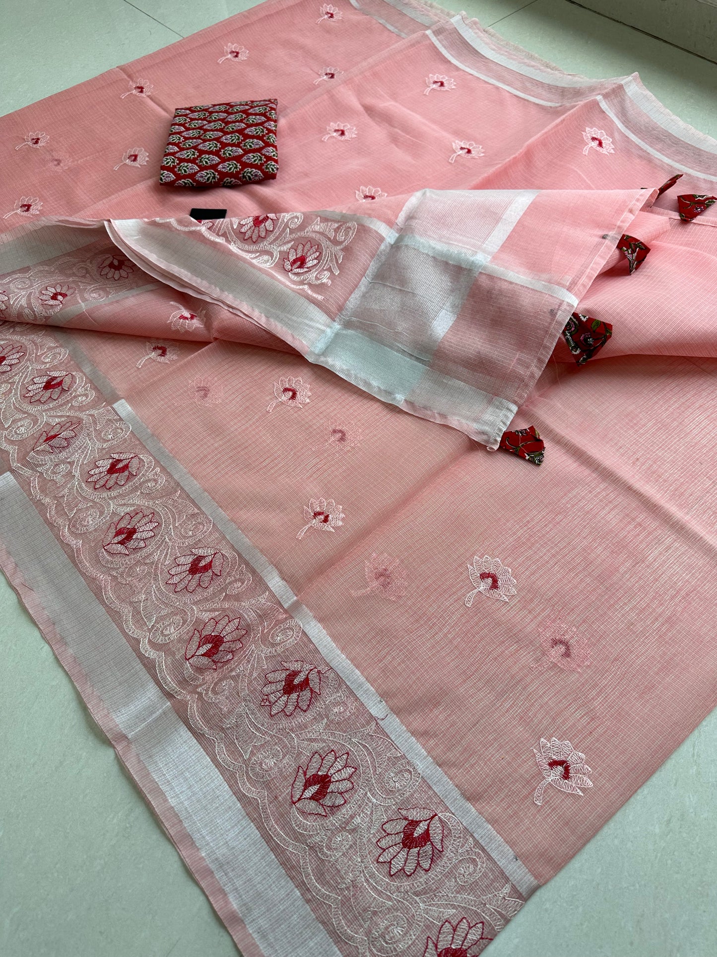 Embroidered Kota Cotton Doria Saree