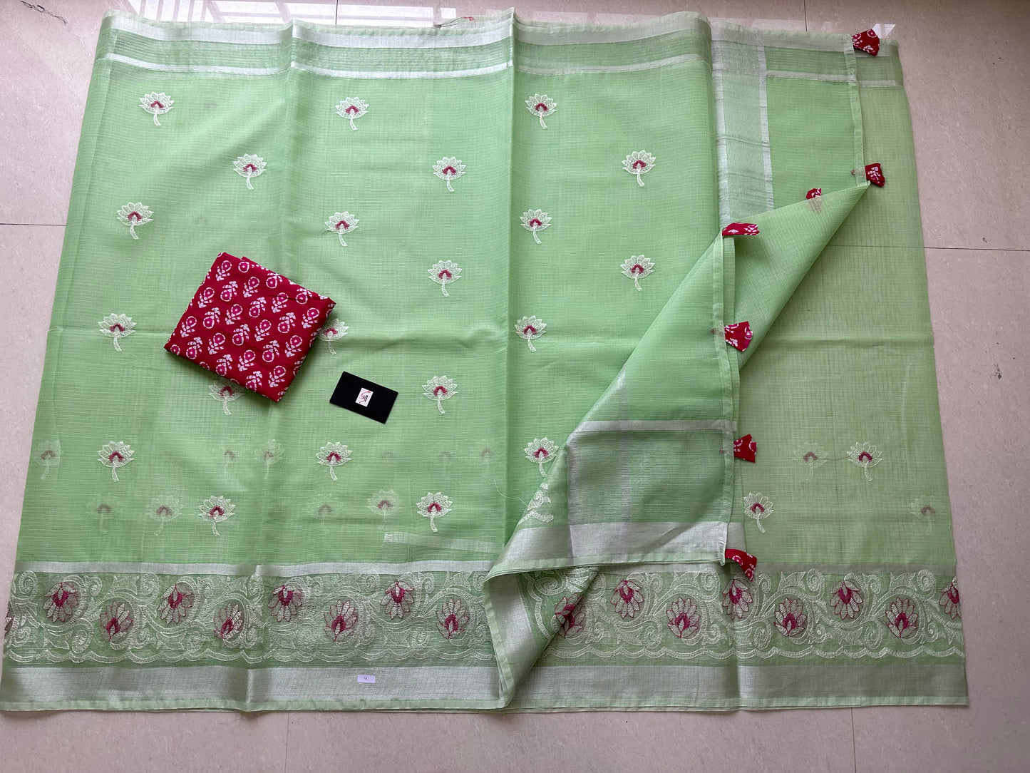 Embroidered Kota Cotton Doria Saree