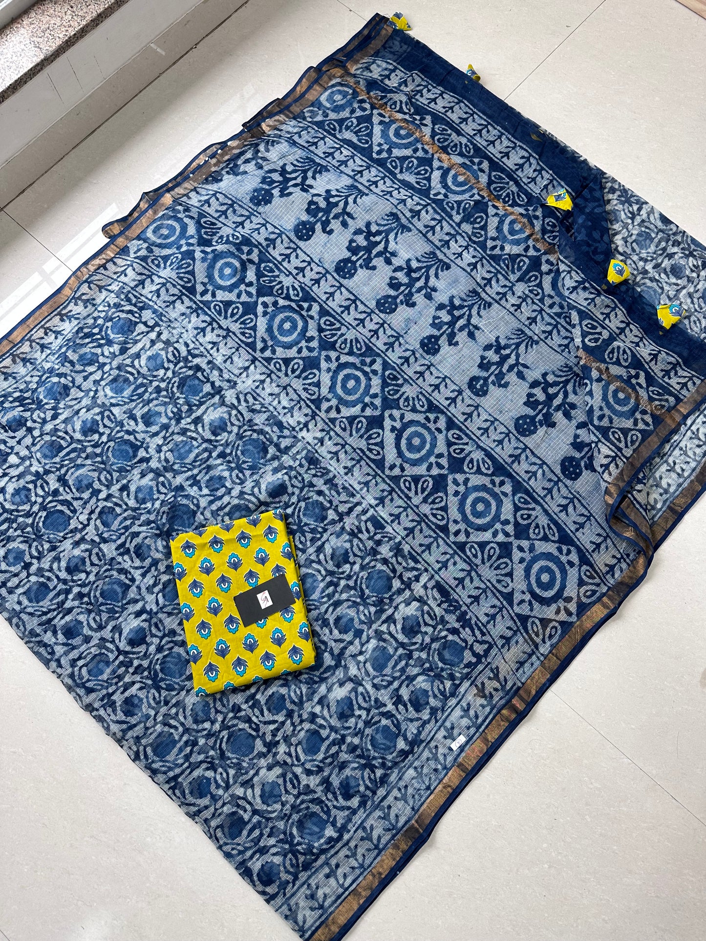 HandBlock Printed Pure Kota Cotton Doria Saree