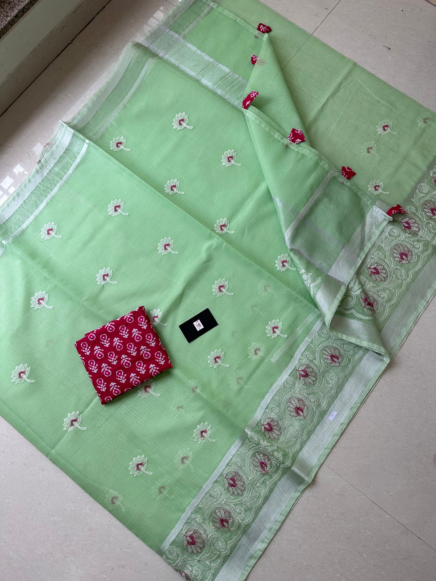 Embroidered Kota Cotton Doria Saree