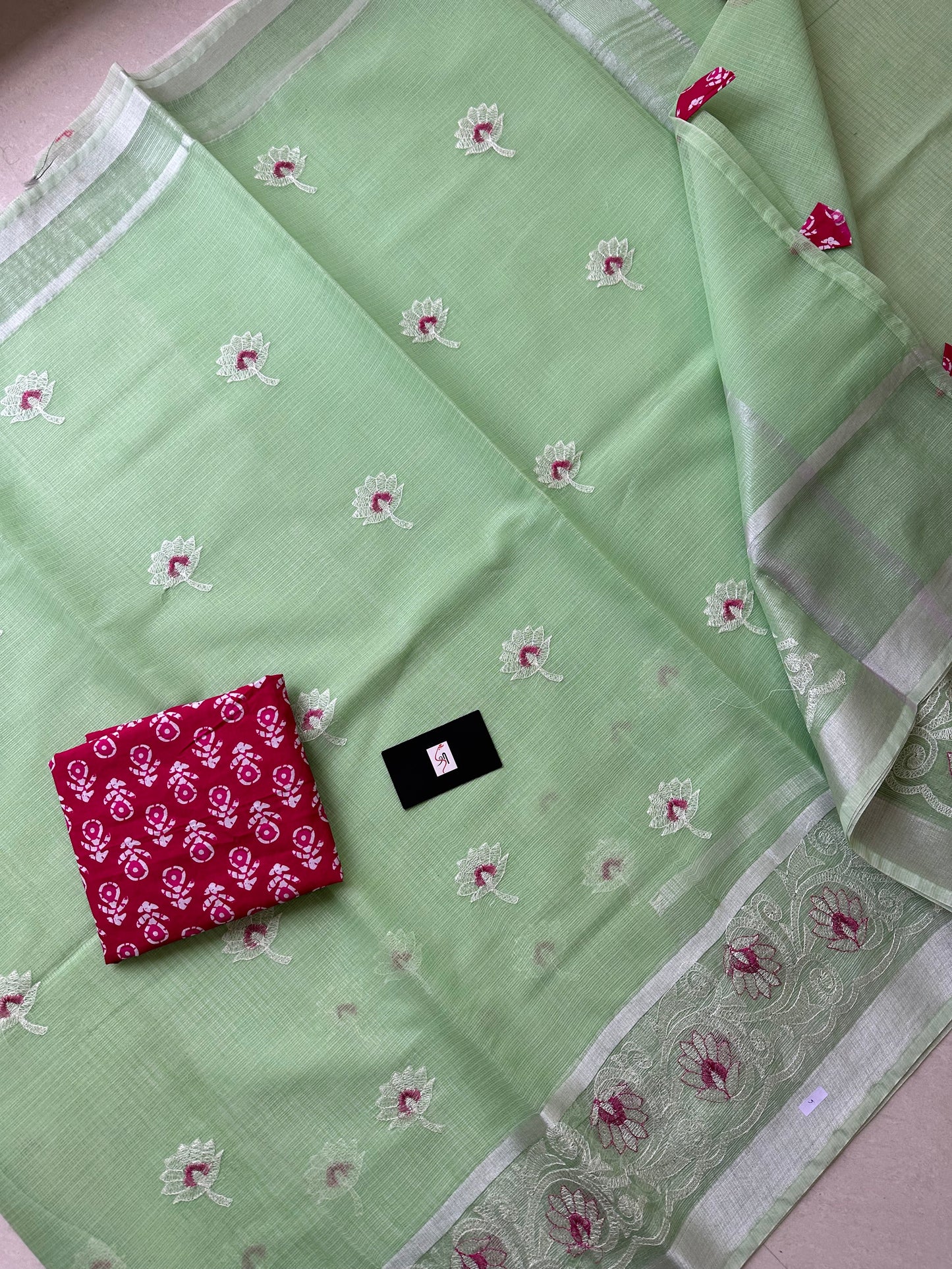 Embroidered Kota Cotton Doria Saree