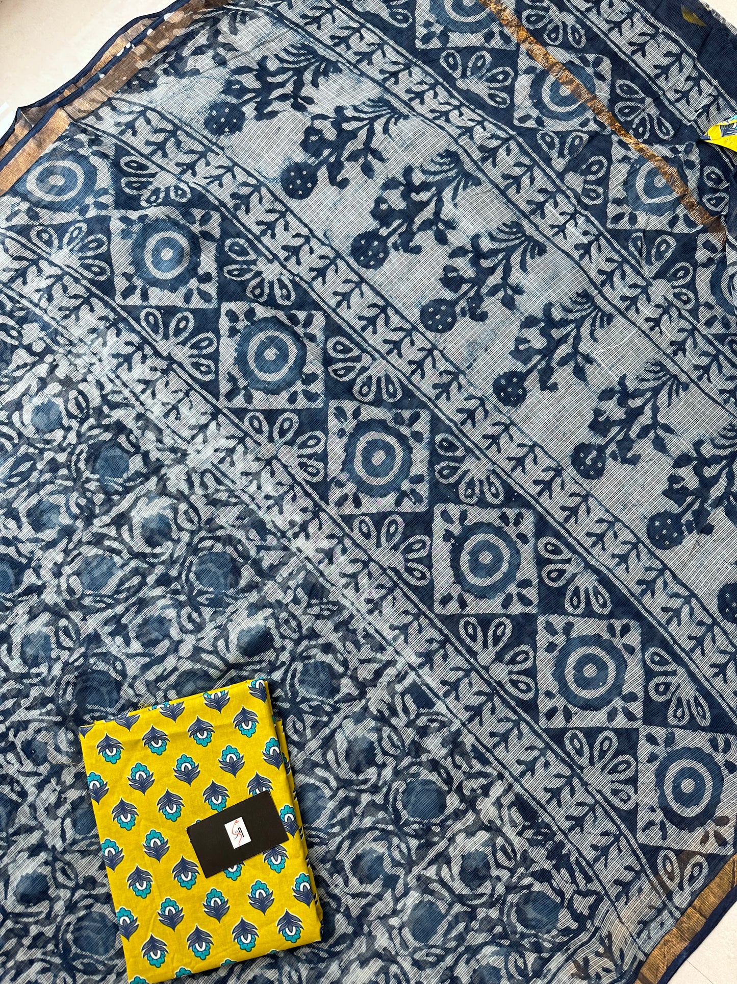 HandBlock Printed Pure Kota Cotton Doria Saree