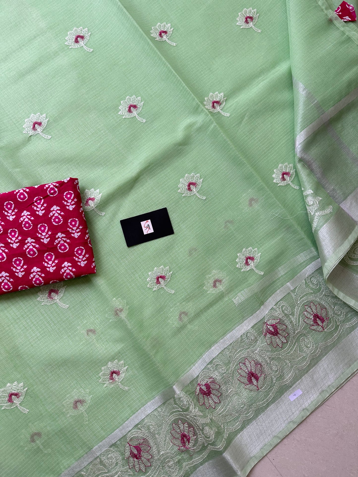 Embroidered Kota Cotton Doria Saree