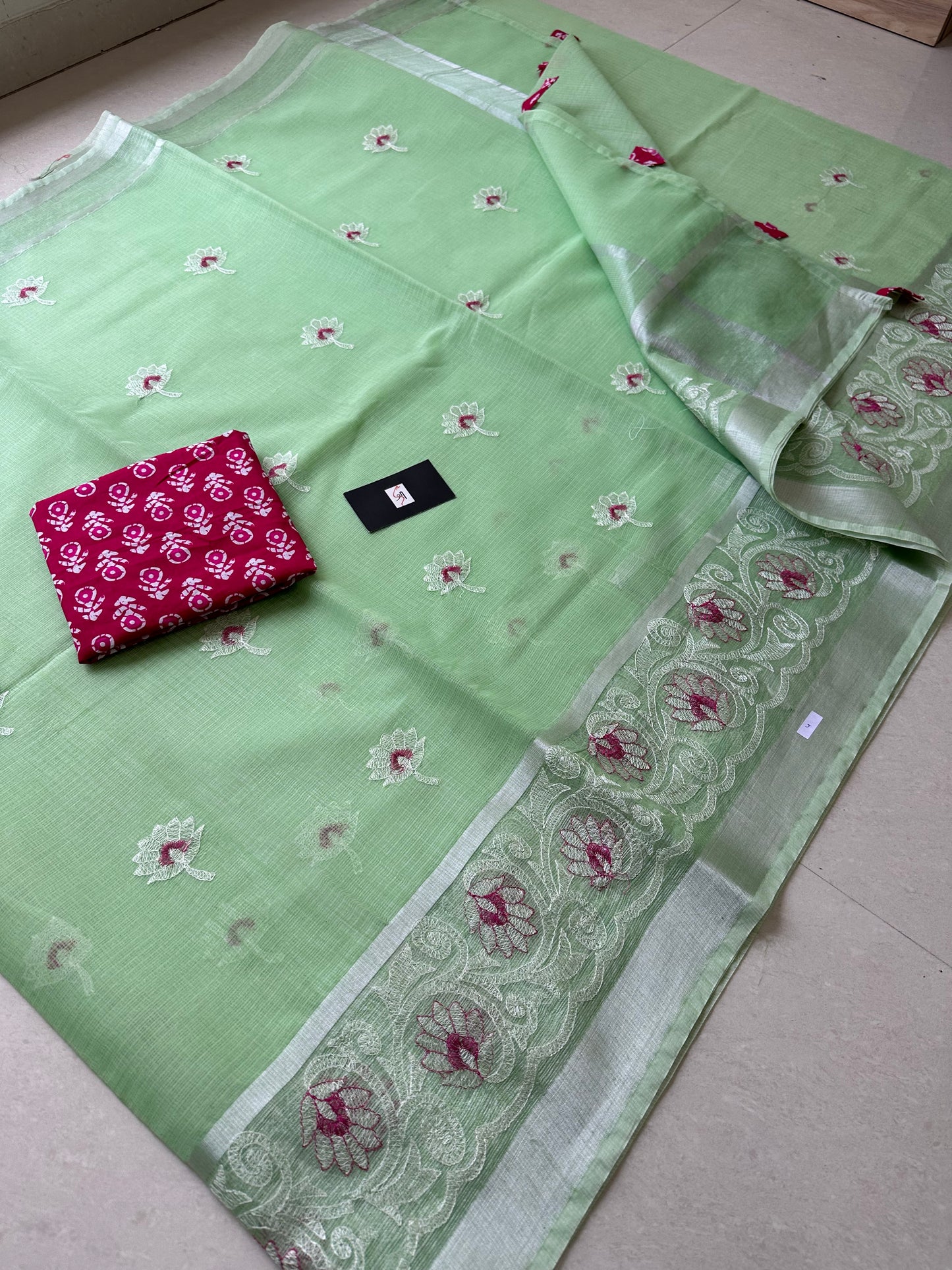 Embroidered Kota Cotton Doria Saree