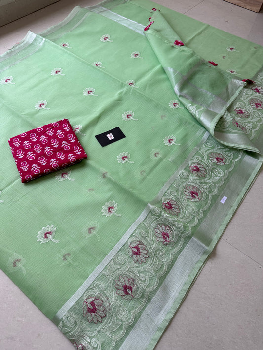 Embroidered Kota Cotton Doria Saree