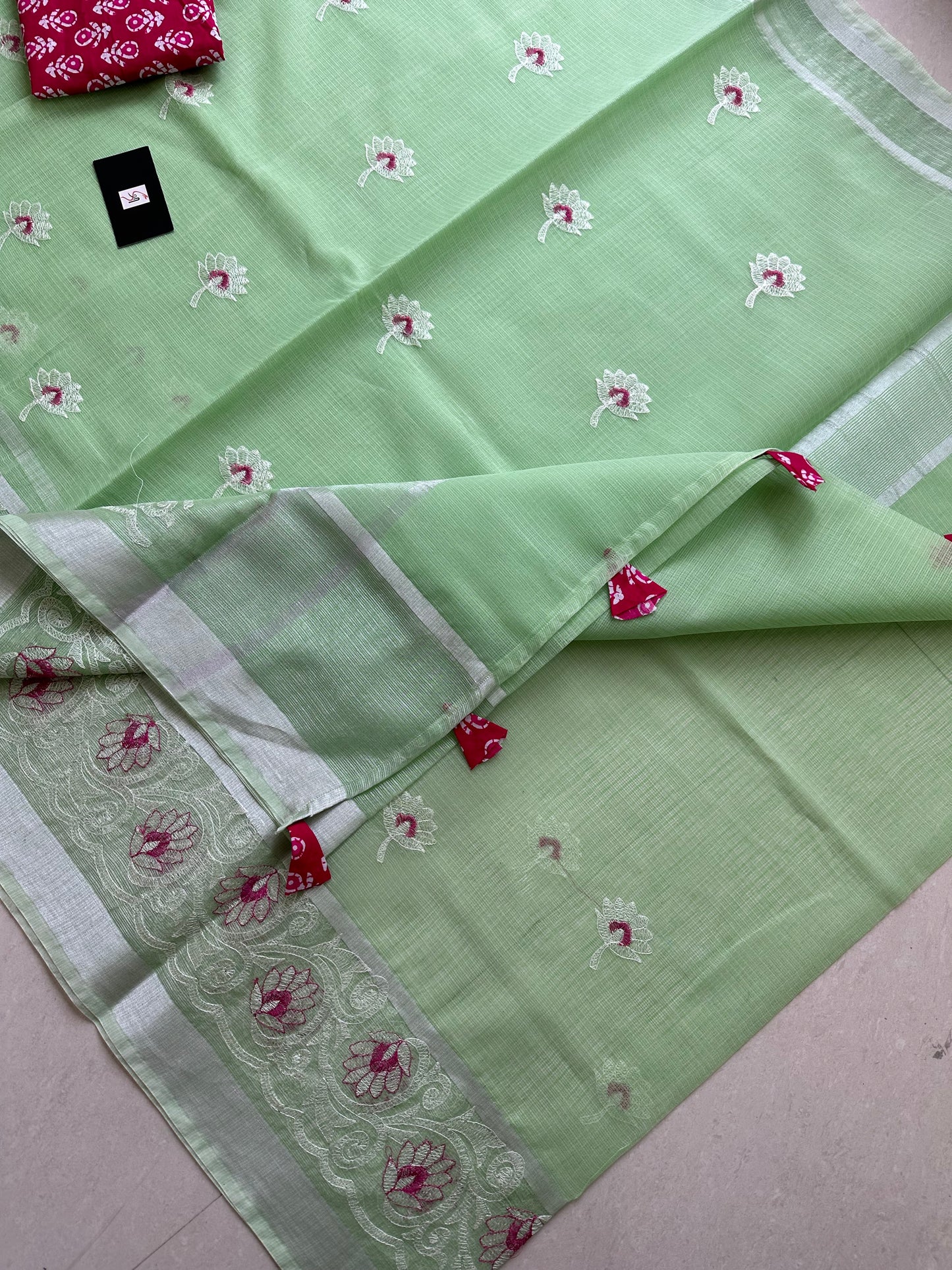 Embroidered Kota Cotton Doria Saree